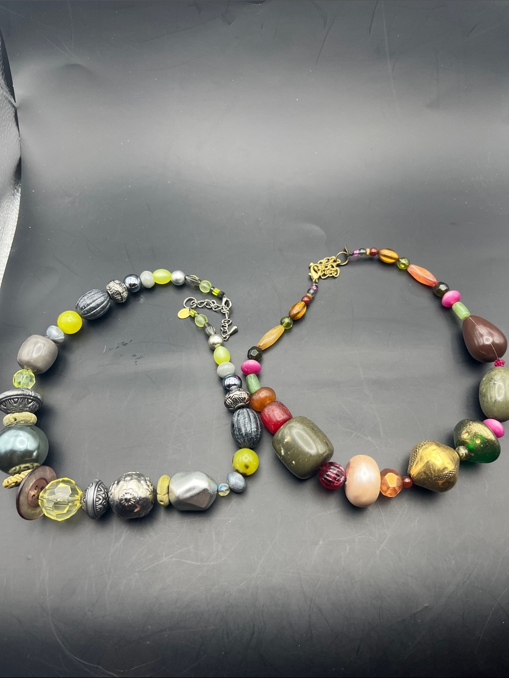 2  PC vintage Teresa Goodall chunky  Mixed-Bead Statement Necklaces